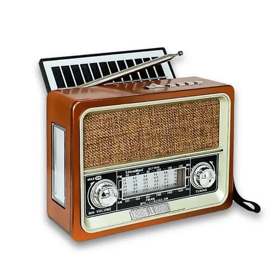 Rádio Retro Caixa de Som Bluetooth Usb Sd Am Fm multimídia Carregador Placa Solar com Lanterna