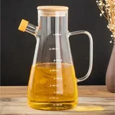 Galheteiro de Vinagre/Azeite com Tampa de Bambu e Bico Dosador Jarra de Vidro 900ml