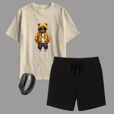 Kit Camiseta Infantil e Short Moletinho Masculino + Relógio Brinde