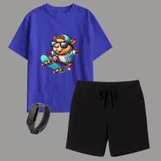 Kit Camiseta Infantil Capibara e Short Infantil Moletinho + Relógio Digital Brinde