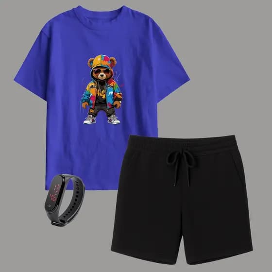 Kit Camiseta e Short Moletinho Infantil Menino + Brinde Promoção