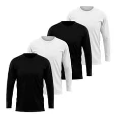 KIT 4 Camiseta Masculina Manga Comprida 100% Poliéster Leve Confortável Esportiva Camiseta