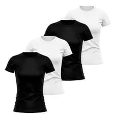 KIT 4 Camiseta Feminina Manga Curta 100% Poliéster Leve Confortável Esportiva