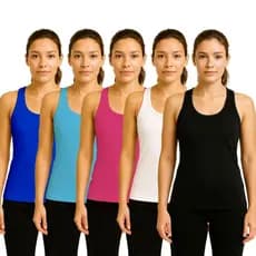KIT 5 Camiseta Feminina Regata Nadador 100% Poliéster Leve Confortável Verão
