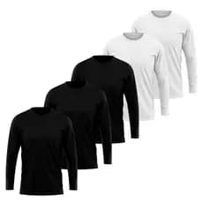 KIT 5 Camiseta Masculina Manga Comprida 100% Poliéster Leve Confortável Esportiva Camiseta