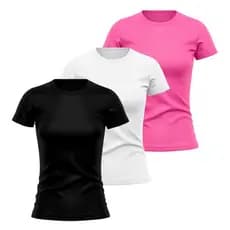 KIT 3 Camiseta Feminina Manga Curta 100% Poliéster Leve Confortável Esportiva