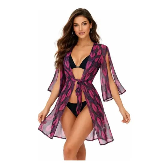 Kimono Saída De Praia Longo Fluido - Elegância No Verão