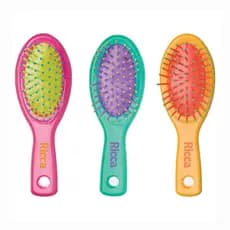 Mini Escovas de Cabelo Cristal Collors Escovinhas de Bolsa Viagem Ricca Amarelo Rosa e Verde