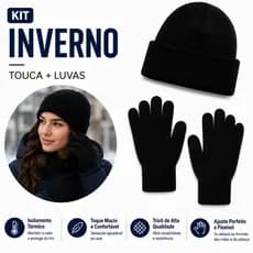 Kit Inverno Touca + Luvas Unissex Térmico Frio Intenso Tricô Macio Confortável Preto Adulto