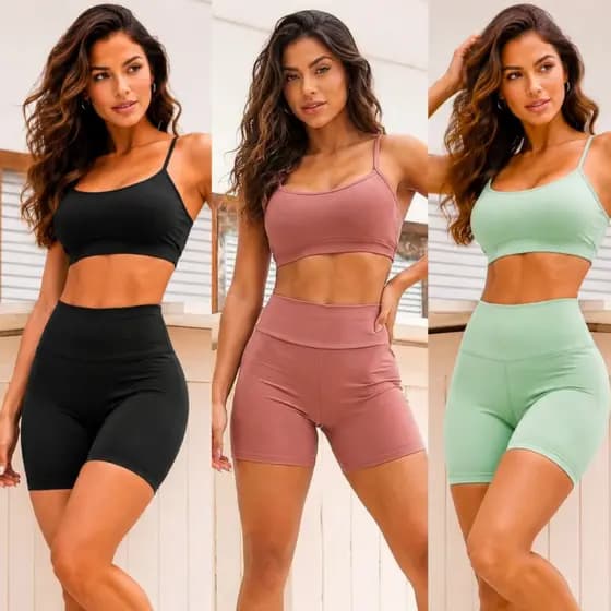 Conjunto Fitness Short Leg Meia Coxa + Top de Alça Zero Transparencia Cos Alto