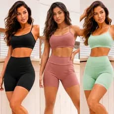 Conjunto Fitness Short Leg Meia Coxa + Top de Alça Zero Transparencia Cos Alto