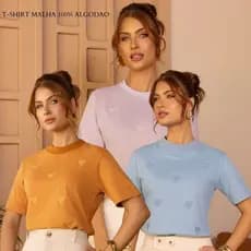 Blusa T-Shirt Gola Alta Algodão De Alto Padrão bordada