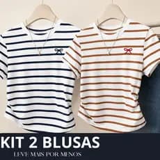 KIT 2 TSHIRT ESTILOSA FEMININA LISTRADA BLUSA CAMISETA MALHA PREMIUM