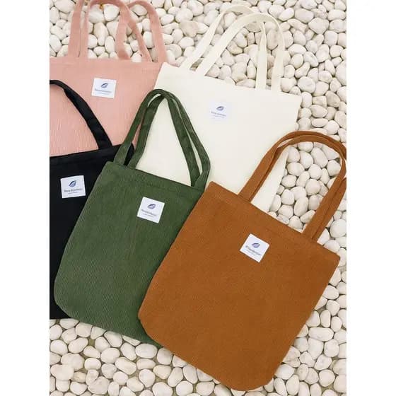 Bolsa Feminina Veludo Cotelê Ombro Transversal Praia Moda Tote Ecobag