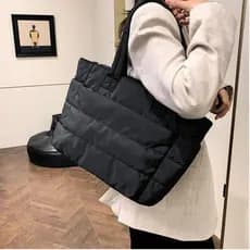 Bolsa Tote Bag Feminina Nylon Acolchoada Puffer Grande Minimalista Inverno Chic Moda Almofada