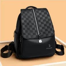 Mochila Moda Feminina Couro Impermeável Luxo Elegante Casual Viagem Escolar Tampa Xadrez Zíper Resistente Reforçada