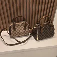 Bolsa Feminina Xadrez 2 Alças Grande Capacidade Em Couro Luxo Grife Festa Casual Ombro e Transversal