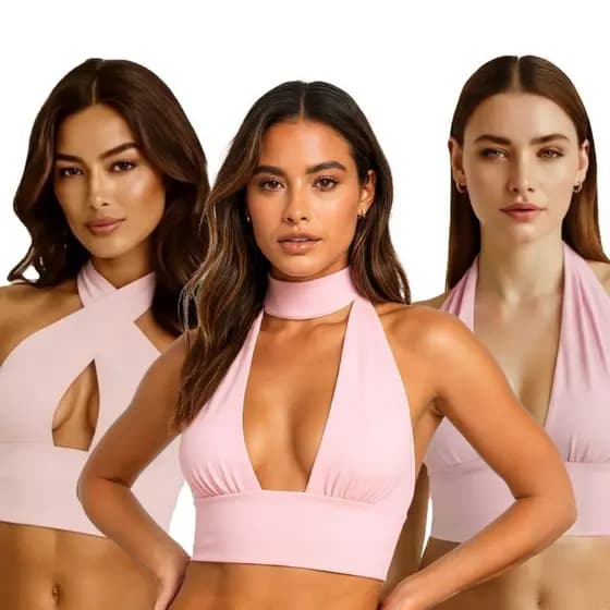 Cropped Multiformas Feminino Halter Decote Profundo