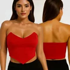 Cropped Feminino Corselet Morcego Tomara que Caia com Bojo