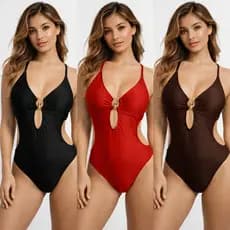 Kit 3 Maiôs Body Feminino com Bojo e Recortes Laterais com Argolas Moda Verão