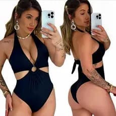 Maiô Engana Mamãe Feminino com Bojo e Argola no Decote Body Modelador Liso Moda Verão