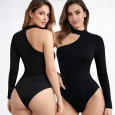 Body Feminino Um Ombro Só Gola Alta Manga Longa em Suplex com Bojo Moda Blogueira Elegante