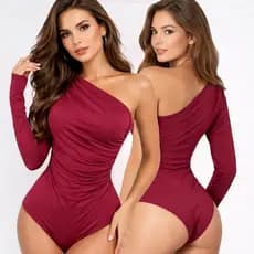Body Feminino Mula Manca Manga Longa Franzido Lateral Ajustado Elegante Inverno Casual Moda Blogueira
