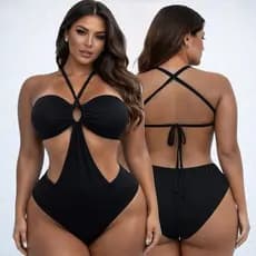 Body Maiô Feminino com Recorte Lateral Vazado e Amarração nas Costas Moda Verão