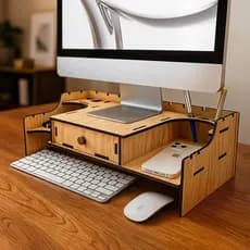Suporte de Mesa Multifuncional Apoio para Monitor e com Gaveta MDF