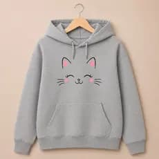 Moletom Feminino Casaco Quentinho Algodão Premium Estampa Gatinha Moderna Capuz Bolso Moda Casual