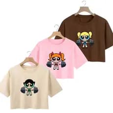 Kit 3 Cropped Feminino Super Poderosas Academia Caminhada Confortável Algodão Manga Curta