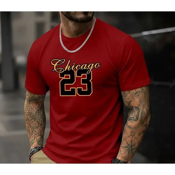Camiseta Masculina Chicago 23 Estampada 100% Algodão Gola Redonda Tecido Premium