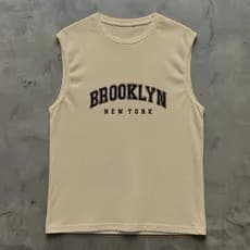 Camisa Masculina Regata Machão Camiseta 100% Algodão Brooklyn Gola Redonda Estampada