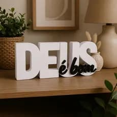 Decoração Frase Inspiradora Minimalista Quarto Escritório DEUS É BOM Bíblico Letreiro moderno