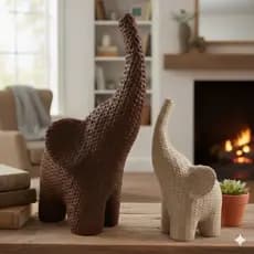 Elefante Decorativo Efeito Crochê – Enfeite de Mesa Artesanal, Presente Criativo e Moderno