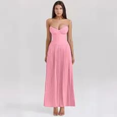 Verão tubo superior plissado vestido feminino moda elegante sem mangas festa vestido de noite