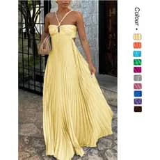 Verão Nova Cor Sólida Sem Alças Ruched Mangas Vestido De Camisola De Praia Feminino