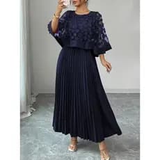 Outono elegante malha vestido feminino moda cintura estreita saia plissada Casual festa saia longa Plus Size