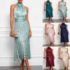 Verão sem mangas magro-ajuste vestido feminino férias lazer elegante vestido de festa Plus Size