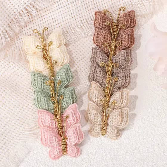 12 Pçs/set Novo Mini Borboleta Chapelaria Lã Trançado Grampos De Cabelo Para Bebês Meninas Artesanal Malha Headwear Aces