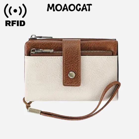 MOAOCAT Carteira Feminina com Bloqueio RFID - Carteira Vintage Tri-Fold com Múltiplos Slots para Cartões No 207