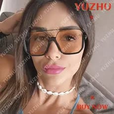 (YUZHU) Óculos De Sol Com Armação Meio Quadrada De Feixe Duplo Da Moda Europeia E Americana UV400