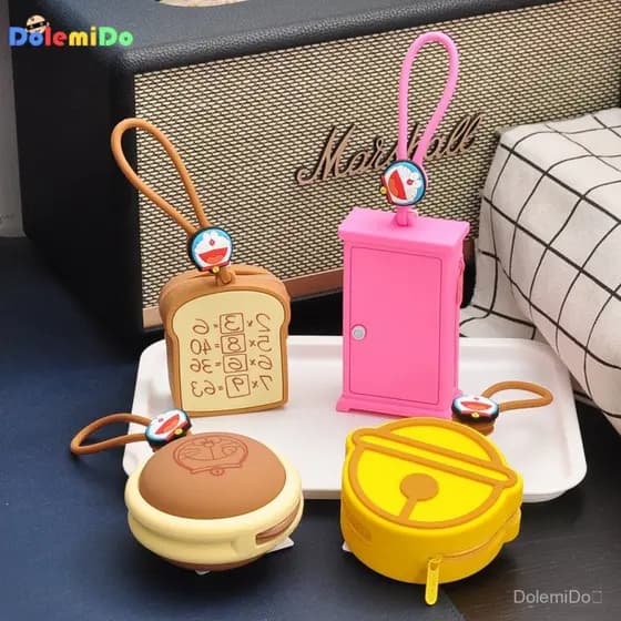 Bolsa de moedas de silicone Doraemon, pingente de mochila de gato Ding Dong, bolsa de armazenamento de fones de ouvido B