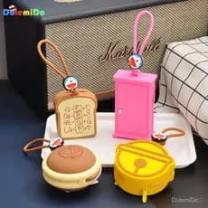 Bolsa de moedas de silicone Doraemon, pingente de mochila de gato Ding Dong, bolsa de armazenamento de fones de ouvido B