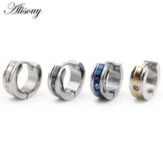 Alisouy 2 Peças De Cristal Embutido CZ Algarismos Romanos Huggies Brinco De Orelha De Aço Inoxidável Feminino Masculino