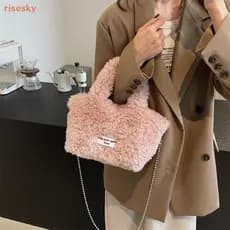 [risesky] Bolsa Casual De Pelúcia Crossbody Fashion Fofa Coreana Outono E Inverno Balde Para Mulheres Presentes De Anive