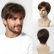 Nova Moda Europeia E Americana Masculina cross-border Peruca Curta Cabelo Liso Franja Oblíqua De Fibra Química Arnês Com