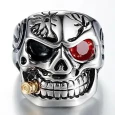 Anel De Cabeça De Caveira De Olho Vermelho Exagerado Masculino Punk Cristal Incrustado Acessórios Joias De Festa