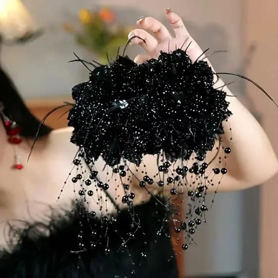 1 Peça Novo Grampo De Cabelo Peônia Vermelha E Preta Para Meninas Suave Elegante