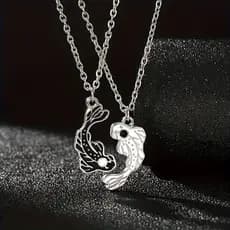 Casal jóias criativo Tai Chi fofoca peixe colar preto branco Yin Yang costura pingente simples